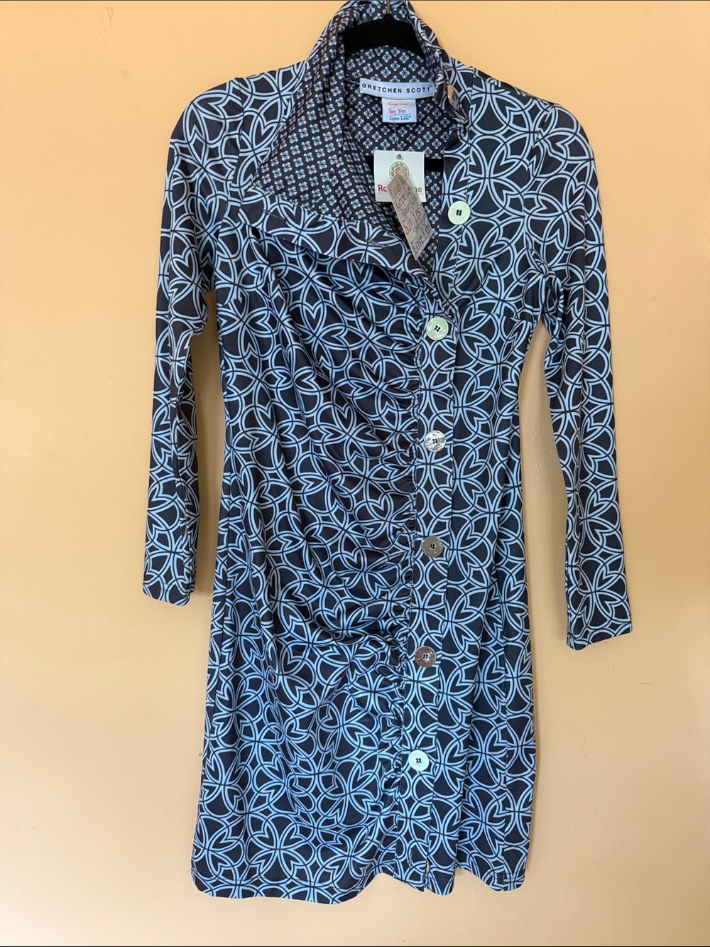 Gretchen Scott Twist & Shout Dress “Ring Toss” Navy Geometric NWT Size XS